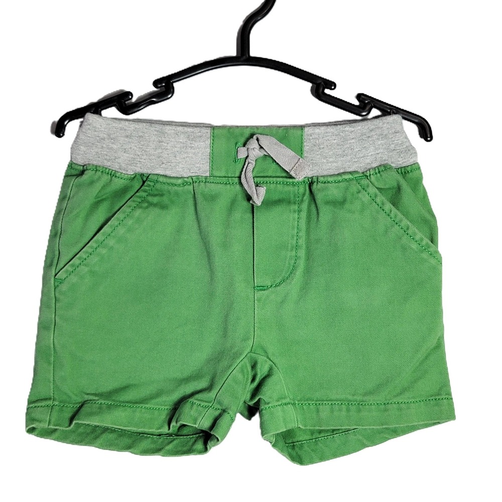 Hanna Andersson Green Cotton Shorts Elastic Waist Drawstring Baby Toddler 6-12 M